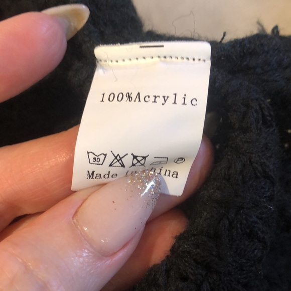 Plmolken black chunky knit asymmetrical wrap collared sweater soft stretchy M/L - Picture 7 of 7